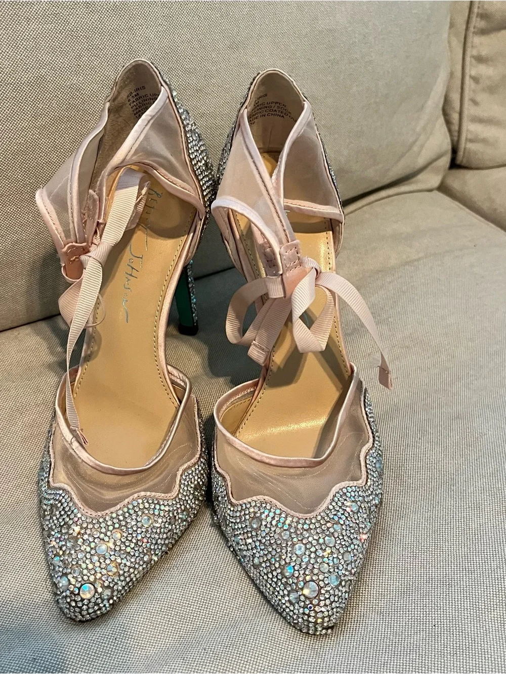 Embellished Pink Rhinestone High Heels with Ankle Ribbon